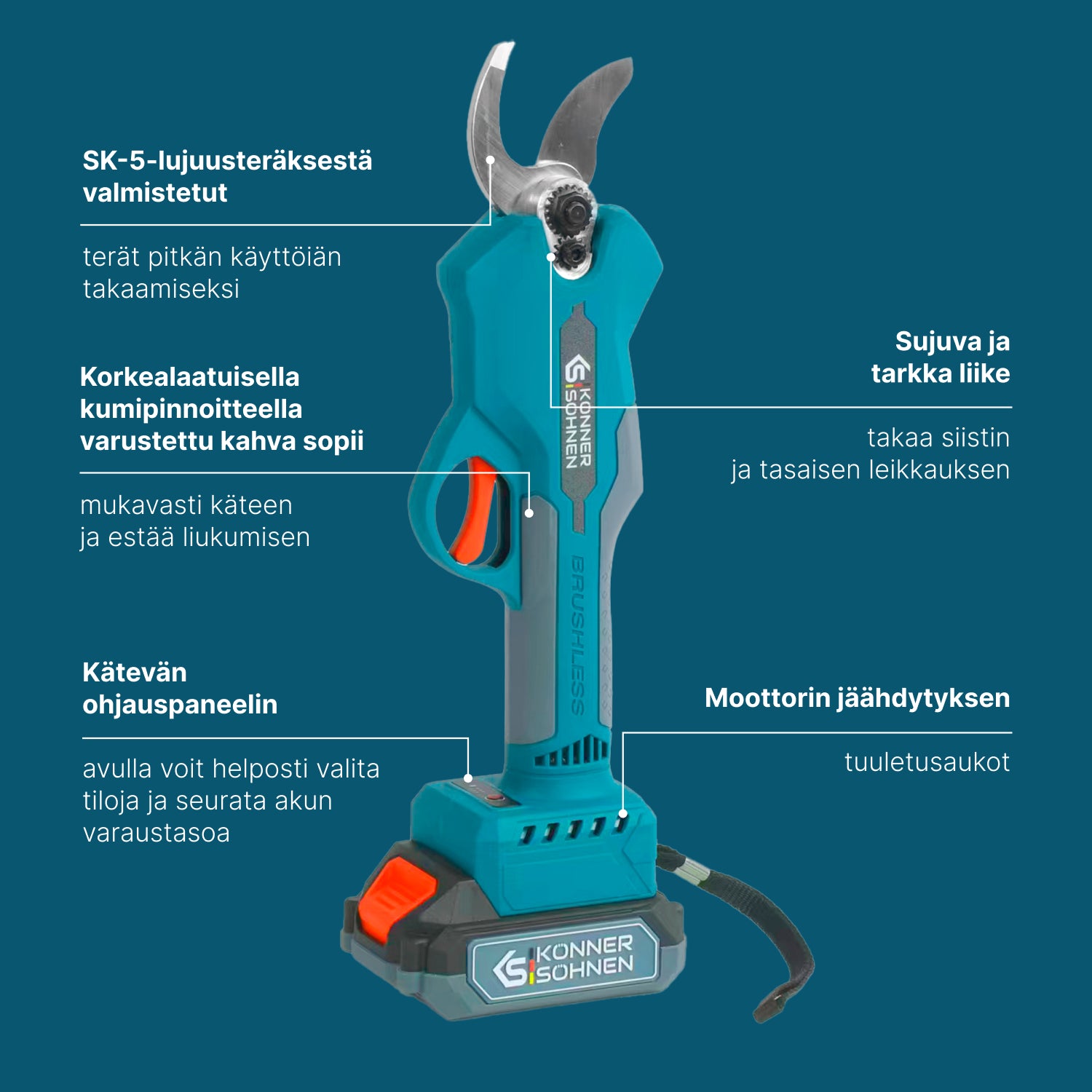 Johdottomat sähköiset oksasakset KS CPS20V-32 Case