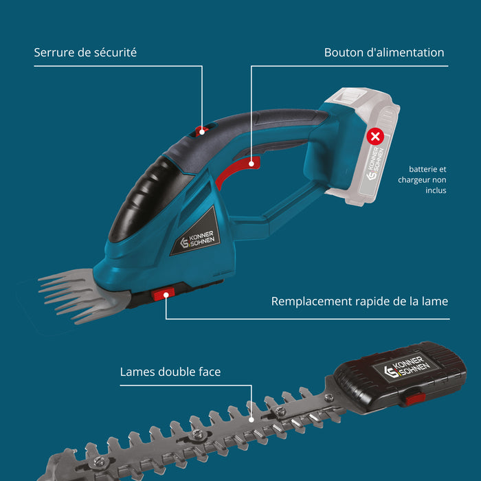 Taille-haie et cisaille à gazon sans fil 2 en 1 KS SHT-20V