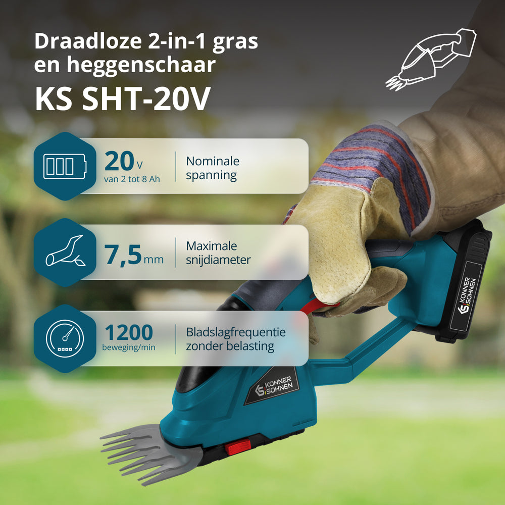 Snoerloze 2 in 1 Grasmaai- en Heggenschaar met Telescopische Verlengstok KS SHT-20V + Extension Pole