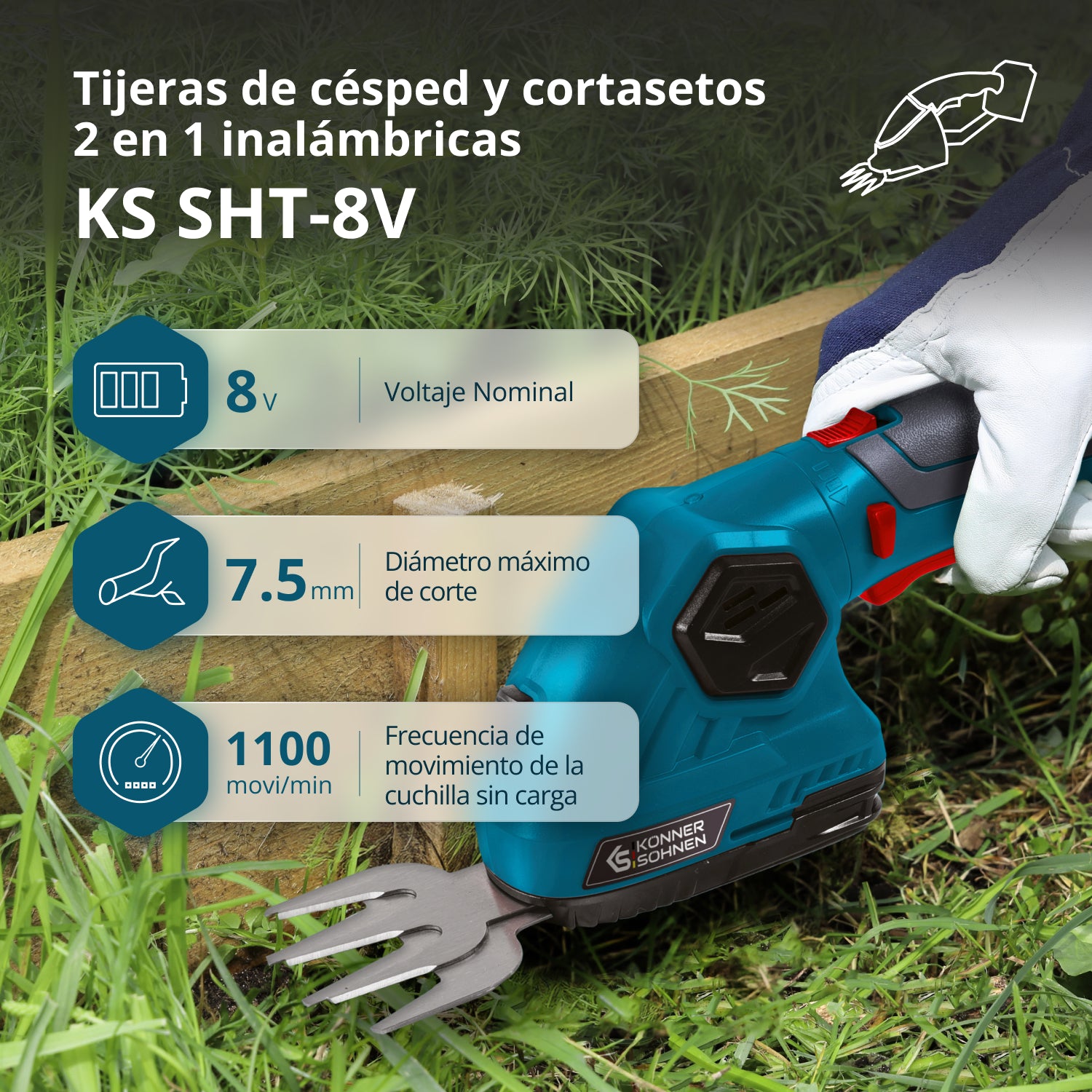 Tijeras de césped y cortasetos 2 en 1 inalámbricas KS SHT-8V