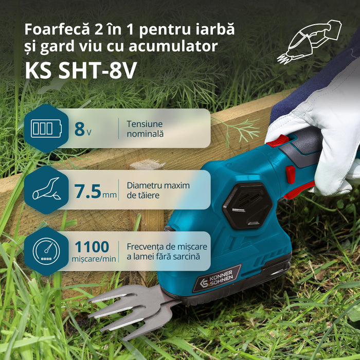 Foarfecă 2 în 1 pentru iarba si gard viu cu acumulator KS SHT-8V