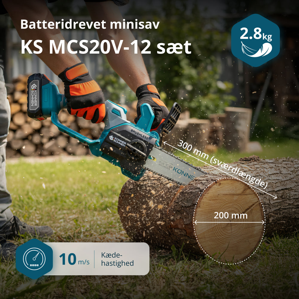 Ledningsfri Mini Kædesav KS MCS20V-12 SÆT PLUS