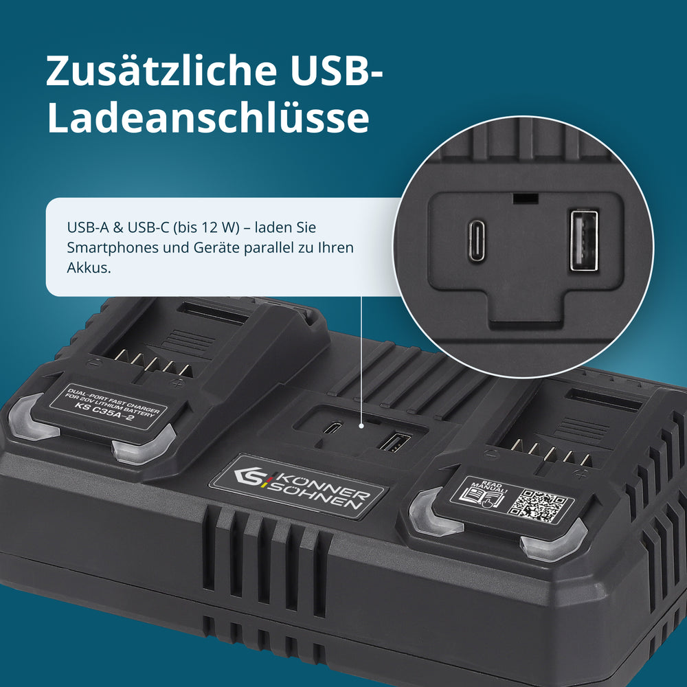 Doppel-Ladegerät für Akkus 20V KS C35A-2