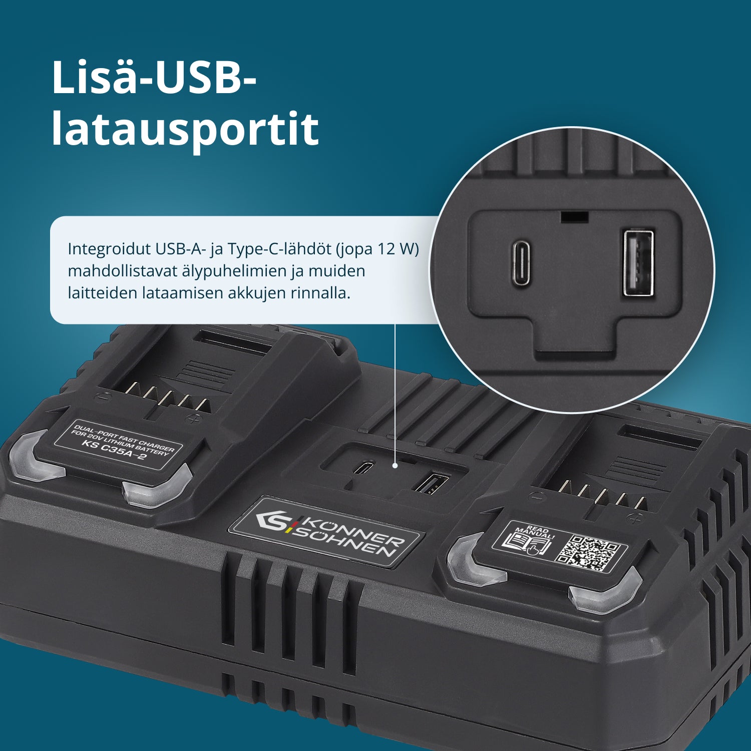 Kaksoislaturi 20V ladattaville akuille KS C35A-2