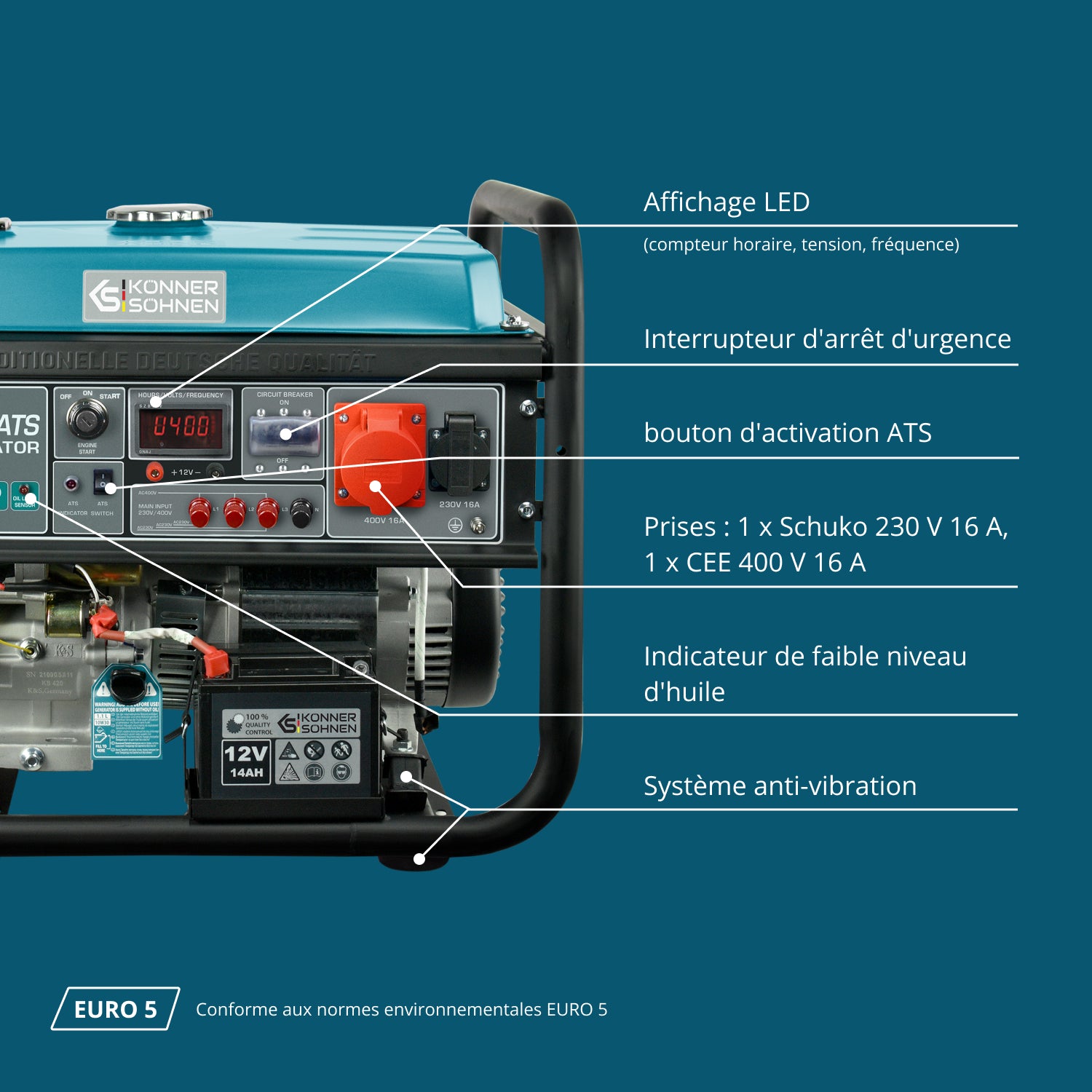 Groupe électrogène à essence "Könner & Söhnen" KS 10000E-3 ATS
