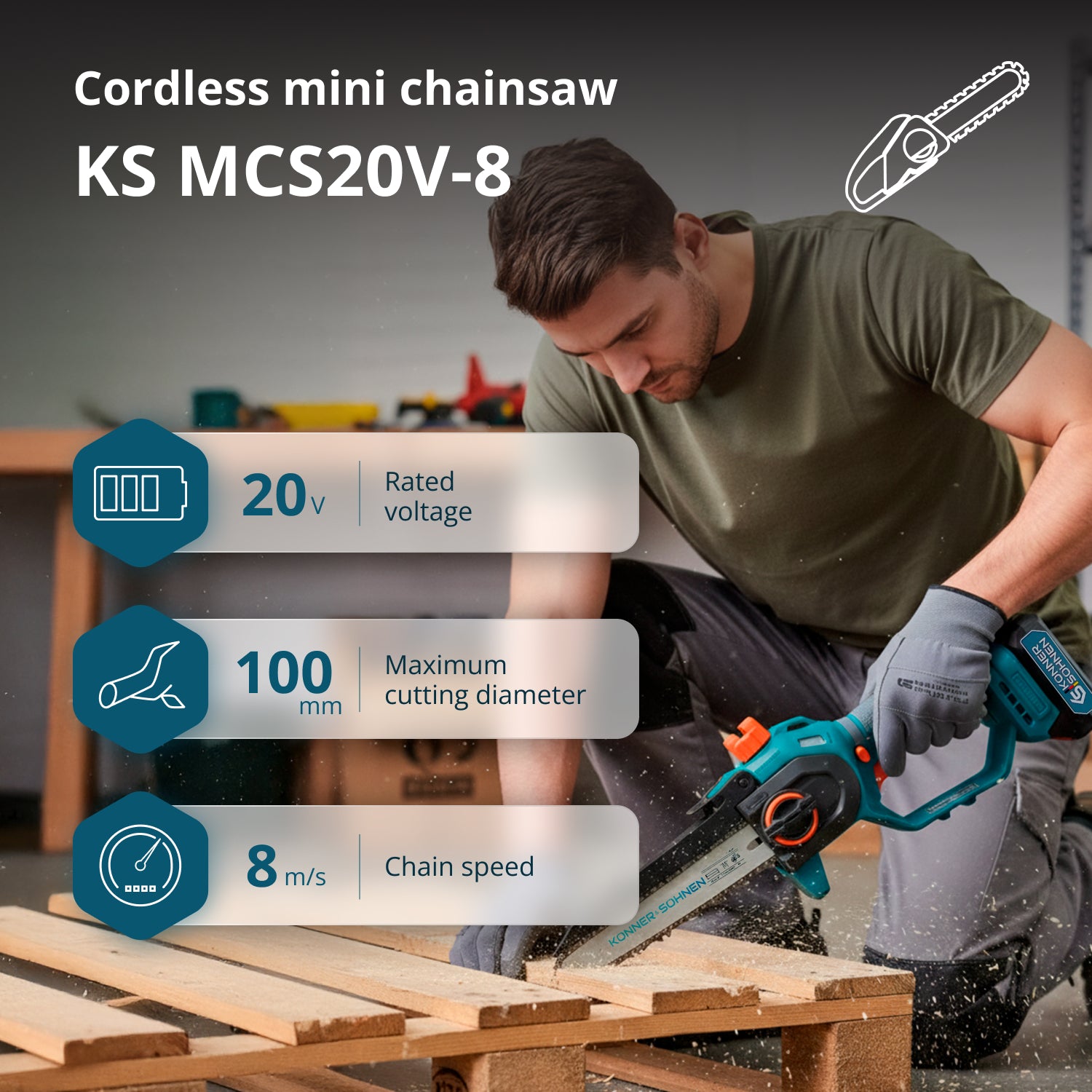 Cordless Mini Chainsaw KS MCS20V-8